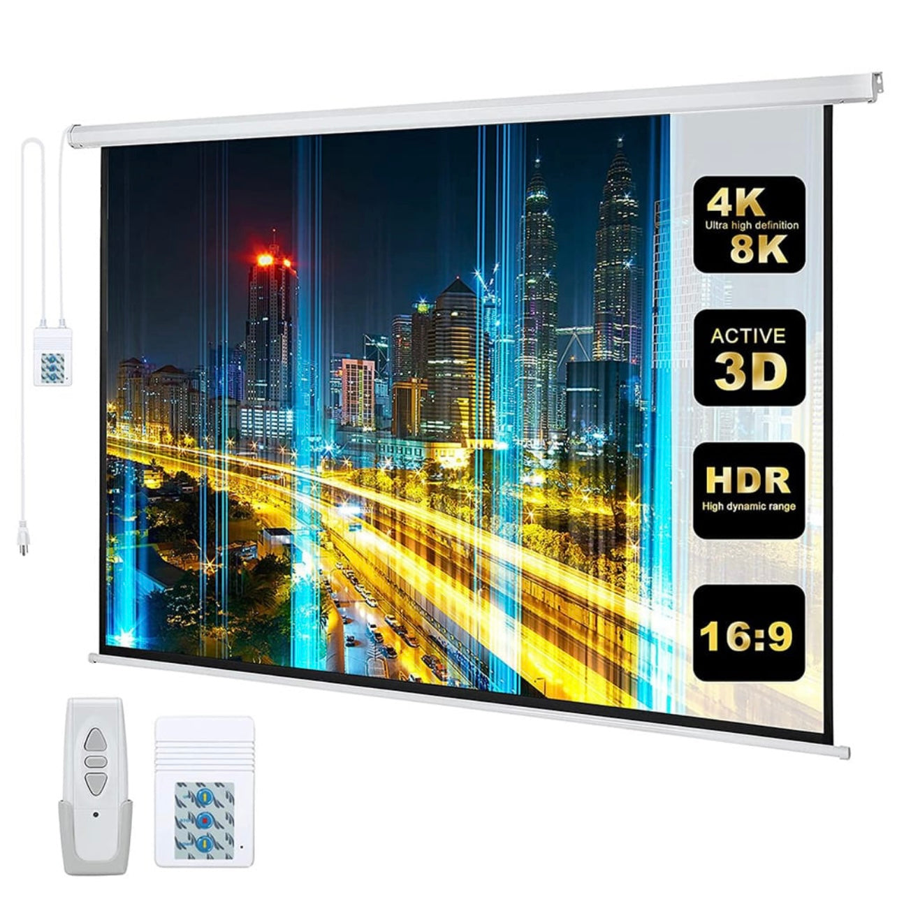 SMQ Electric Projector Screen with RF (100 inch) || اس ام كيو شاشة عرض كهربائية مع ريموت (100 بوصية)