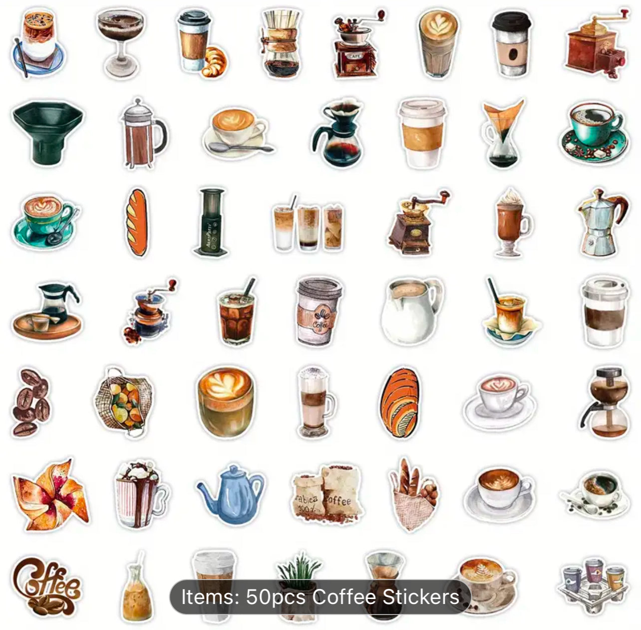 Coffee Lovers Sticker Pack 50 Pcs || ستيكرات محبي القهوه مجموعة ٥٠ ستيكر