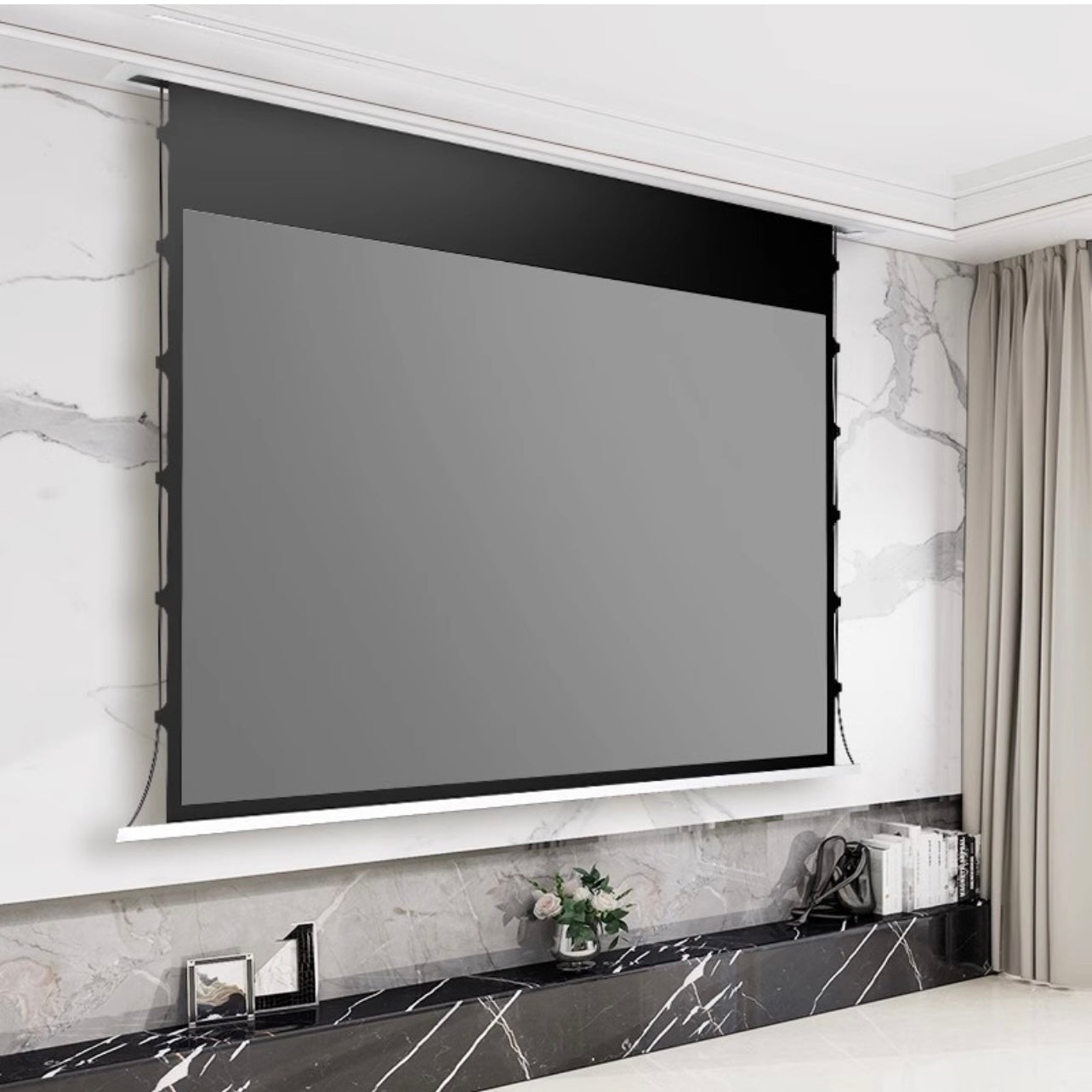 SMQ ALR Electric Tab Tension Projector Screen with RF and remote 100" || اس ام كيو شاشة عرض( ALR) ضد الضوء الكهربائية مع ريموت (100 بوصة)