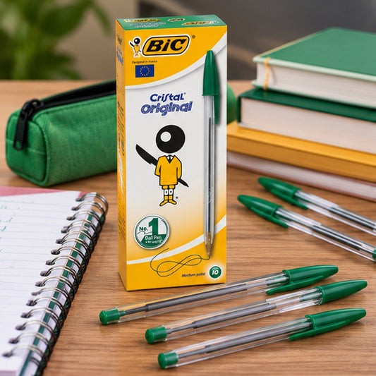 BIC Cristal Original Green Ball Pens 1.0mm – Pack of 10 || باكيت ١٠ أقلام حبر بيك كريستال أخضر 1.0 مم