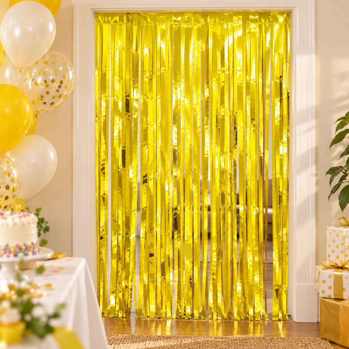 Yellow Foil Fringe Curtain || ستارة حفلات بشرائط لامعة صفراء