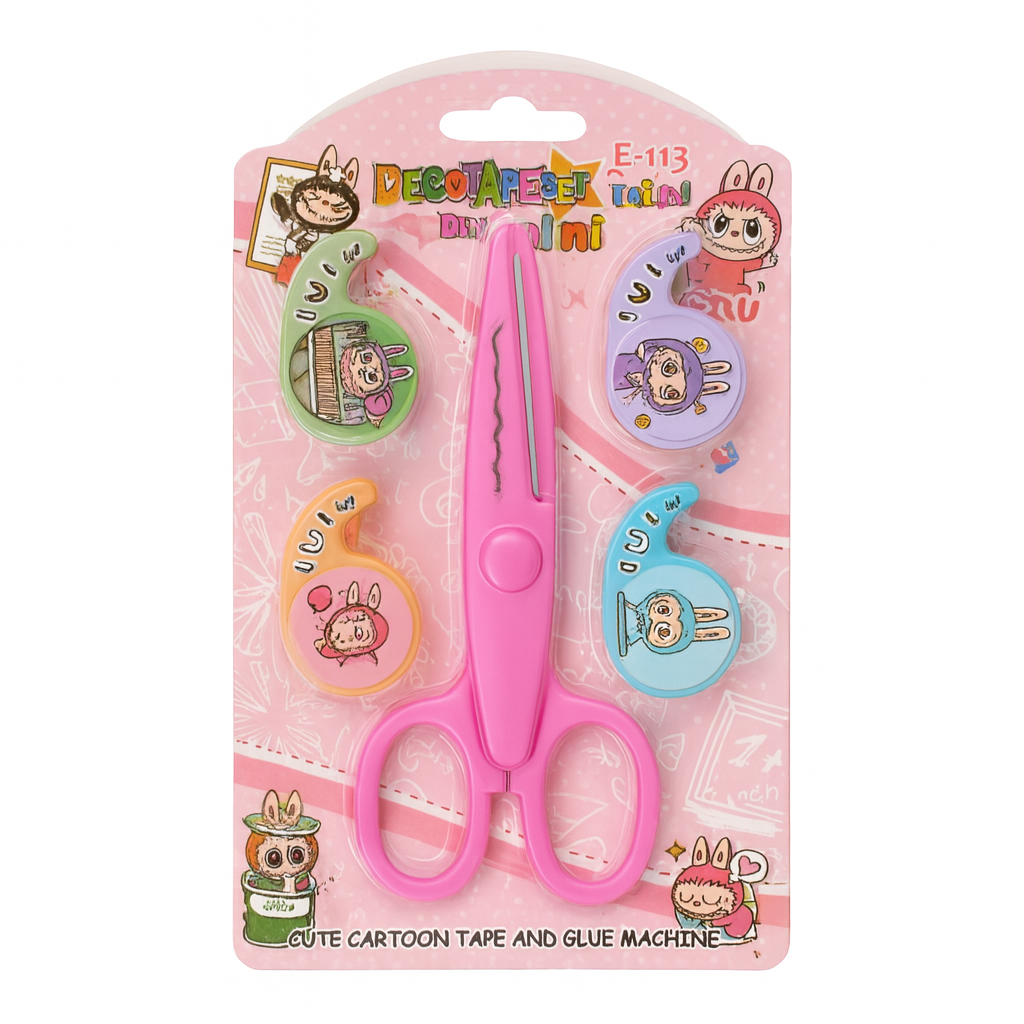 Pink Labubu Tape and Scissors Set Stationery Kit || مجموعة تيب و مقص لابوبو لون وردي