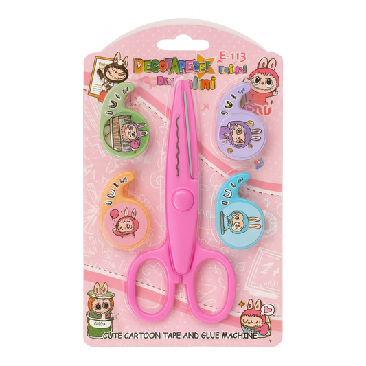 Pink Labubu Tape and Scissors Set Stationery Kit || مجموعة تيب و مقص لابوبو لون وردي