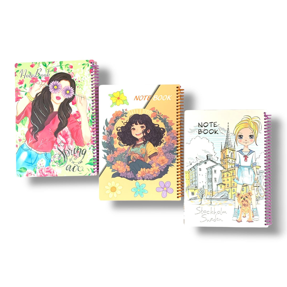 A&T Package 3 Notebooks 7x9 100 Pages Assorted Girls Models || مجموعة دفاتر اي اند تي 3 حبة حجم7*9 100 ورقة موديلات بناتي متنوعة