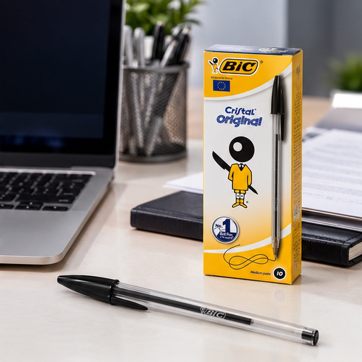 BIC Cristal Original Black Ball Pens 1.0mm – Pack of 10 || باكيت ١٠ أقلام حبر بيك كريستال أسود 1.0 مم