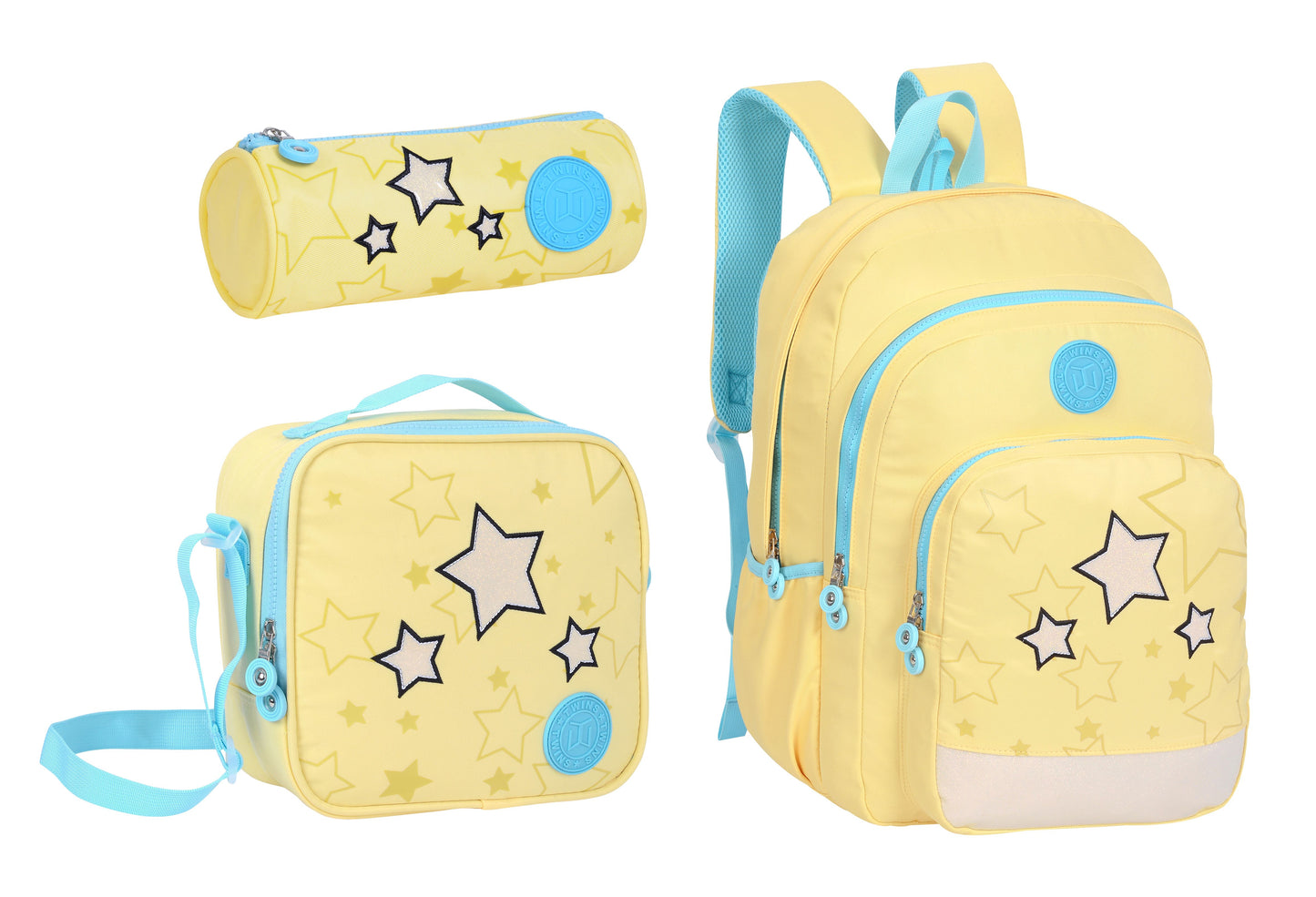 18INCH BACKPACK+LUNCH BAG+PENCIL CASE LIMON TWINS || شنطة ظهر طبي 18 انش الوان فواتح 3 قطع TWINS