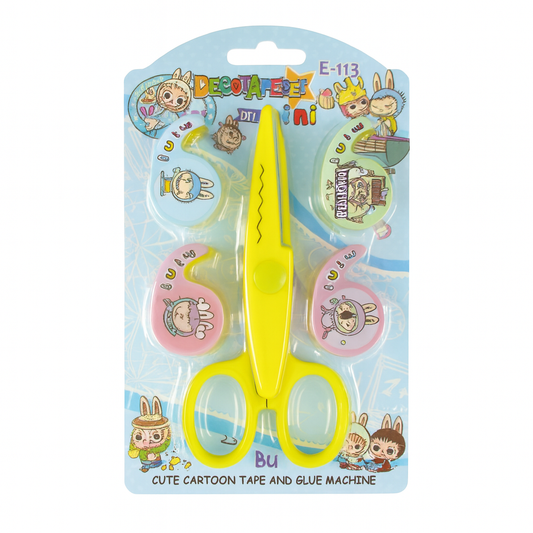 Yellow Labubu Tape and Scissors Set Stationery Kit || مجموعة تيب و مقص لابوبو لون اصفر