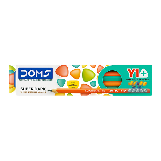 DOMS Y1+ Super Dark Triangle Pencils 12-Pack HB/2 Graphite Pencils || باكيت اقلام رصاص دومز مثلث اتش بي 2 عدد 12 قلم