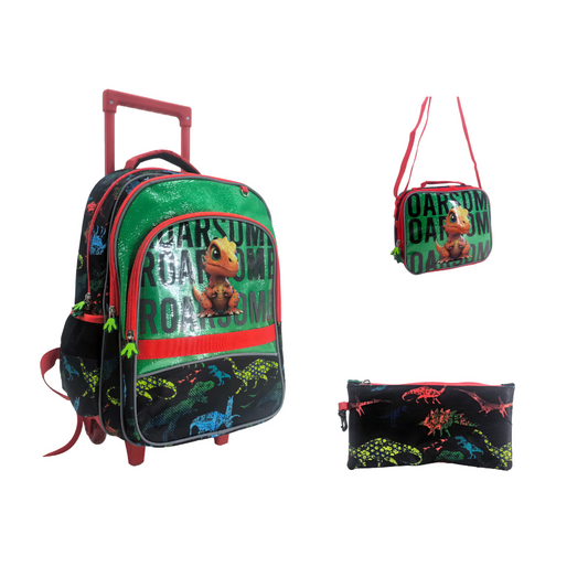 Dinosaur Back to School Trolley Backpack Set 3 Pcs 16 Inch || مجموعة جنطة ترولي 3 قطع ديناصور حجم كبير 16 انش