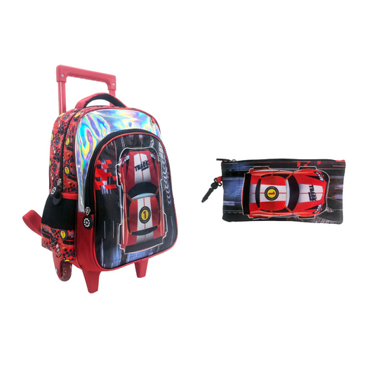 Race Car Back to School Trolley Backpack Set 2 Pcs 13 Inch || مجموعة جنطة ترولي سيارة السباق 2 قطع حجم كبير 13 انش