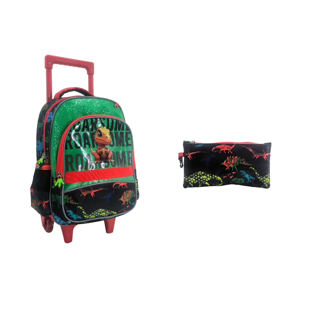 Dinosaur Back to School Trolley Backpack Set 2 Pcs 13 Inch  مجموعة جنطة ترولي ديناصور 2 قطع حجم كبير 13 انش