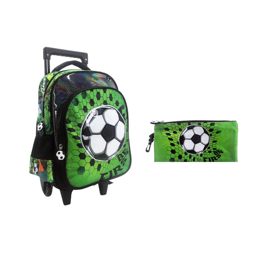 Soccer Back to School Trolley Backpack Set 2 Pcs 13 Inch  مجموعة جنطة ترولي كرة قدم 2 قطع حجم كبير 13 انش