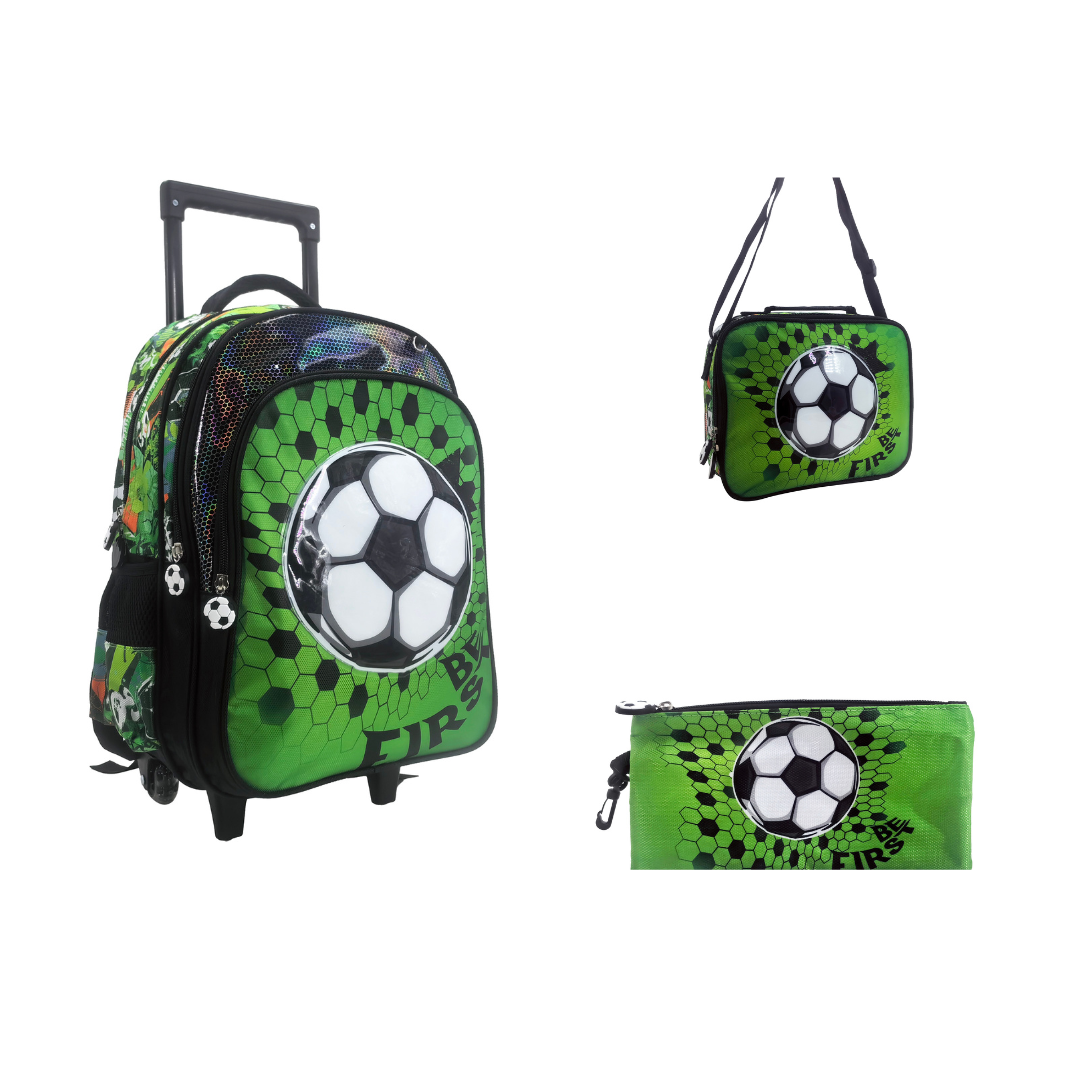 Soccer Back to School Trolley Backpack Set 3 Pcs 16 Inch  مجموعة جنطة ترولي 3 قطعة كرة قدم حجم كبير 16 انش 