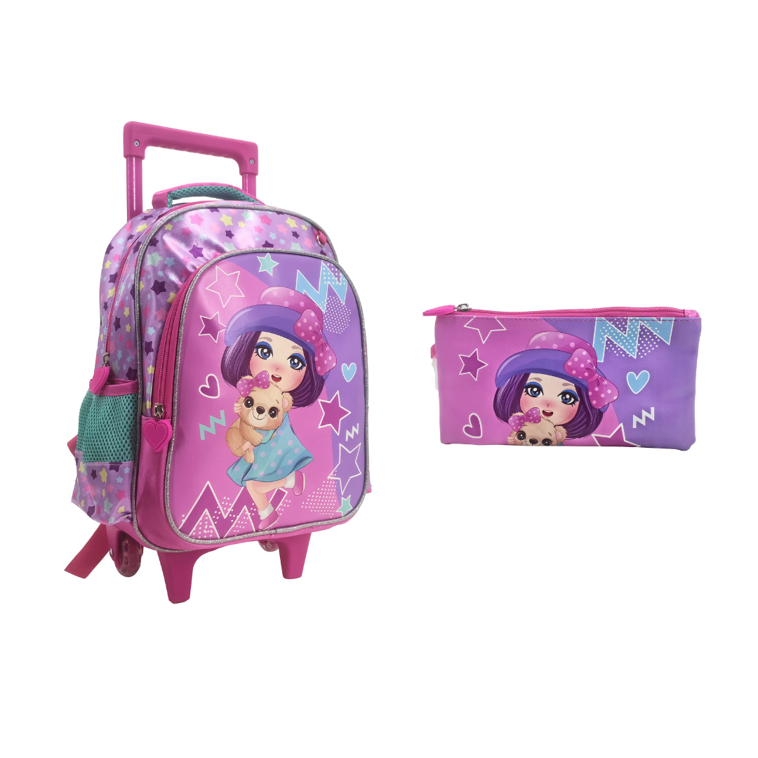 Star Princess Back to School Trolley Backpack Set 2 Pcs 13 Inch  مجموعة جنطة ترولي اميرة النجوم 2 قطع حجم كبير 13 انش