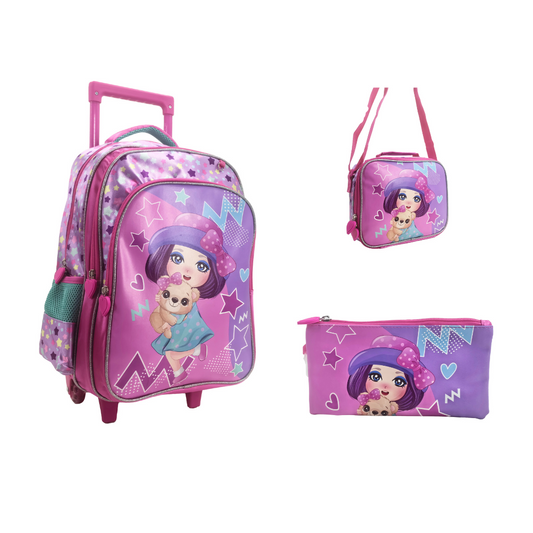 Star Princess Back to School Trolley Backpack Set 3 Pcs 16 Inch	مجموعة جنطة ترولي 3 قطعة اميرة النجوم حجم كبير 16 انش