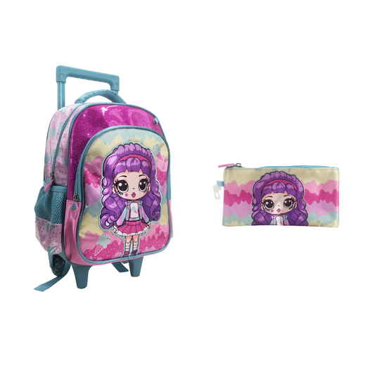 Purple Princess Back to School Trolley Backpack Set 2 Pcs 13 Inch || مجموعة جنطة ترولي الاميرة البنفسجية 2 قطع حجم كبير 13 انش