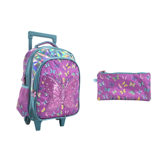 Butterfly Back to School Trolley Backpack Set 2 Pcs 13 Inch || مجموعة جنطة ترولي الفراشة 2 قطع حجم كبير 13 انش