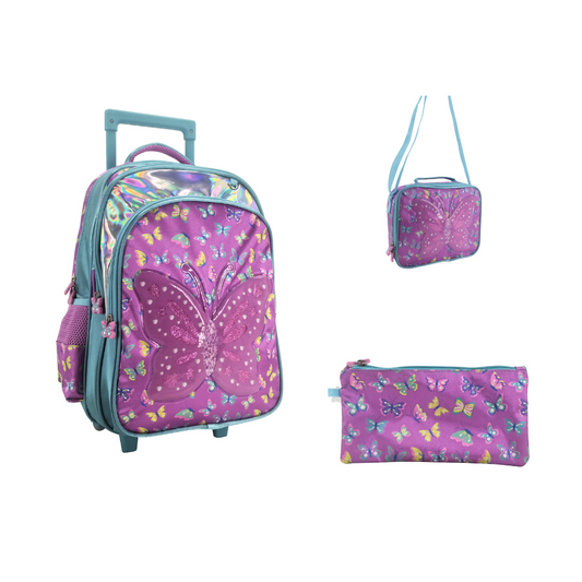 Butterfly Back to School Trolley Backpack Set 3 Pcs 16 Inch	مجموعة جنطة ترولي الفراشة 3 قطع حجم كبير 16 انش