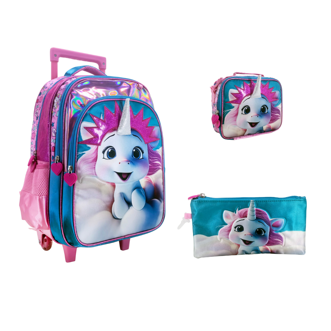 Baby Unicorn Back to School Trolley Backpack Set 3 Pcs || مجموعة جنطة ترولي بيبي يونيكورن 3 قطع