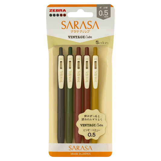 Zebra Sarasa Vintage Colors 0.5 Nib Size 5 Pcs || اقلام حبر زيبرا ساراسا مقاس 0.5 الوان فنتج 5 لون