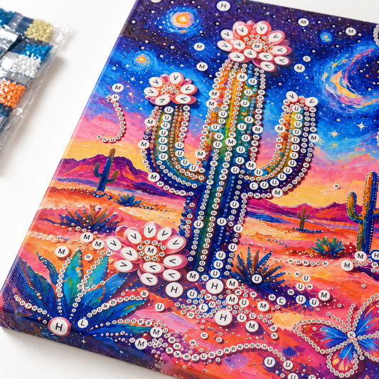 DIY Rhinestone Canvas Activity 30 x 40 cm - Desert Cactus || تزيين كانفاس بالكريستال 30 × 40 سم - صبار الصحراء