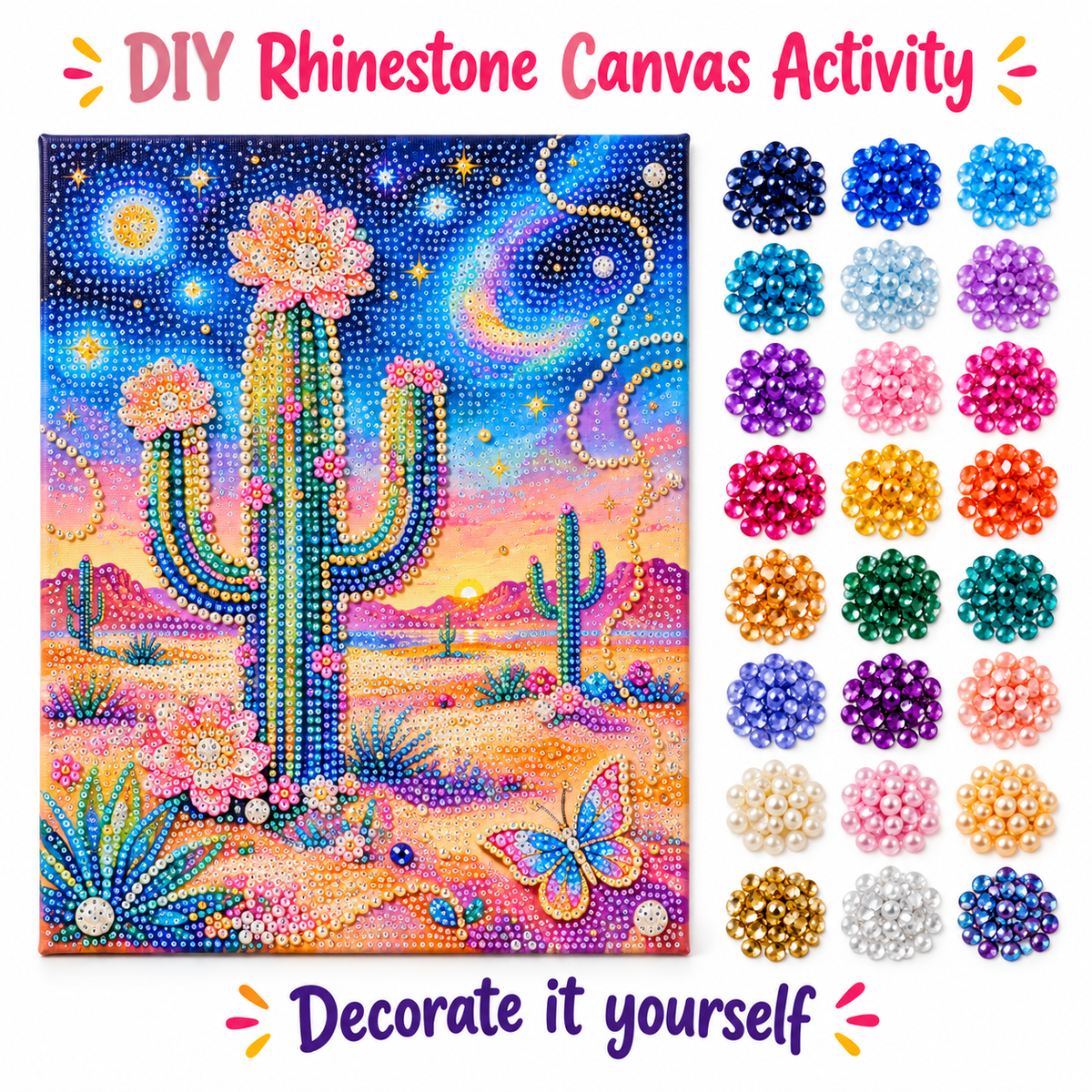 DIY Rhinestone Canvas Activity 30 x 40 cm - Desert Cactus || نشاط تزيين كانفاس بالأحجار اللامعة 30 × 40 سم - صبار الصحراء