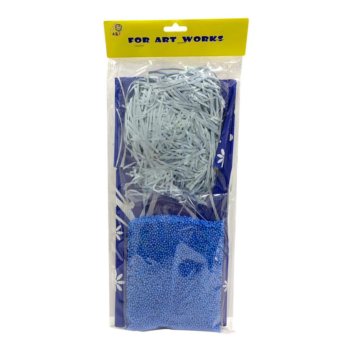 A&T Craft Kit Blue Shredded Paper & Foam Balls || مجموعة اشغال يدوية اي اند تي كرات فلين و قش لون أزرق