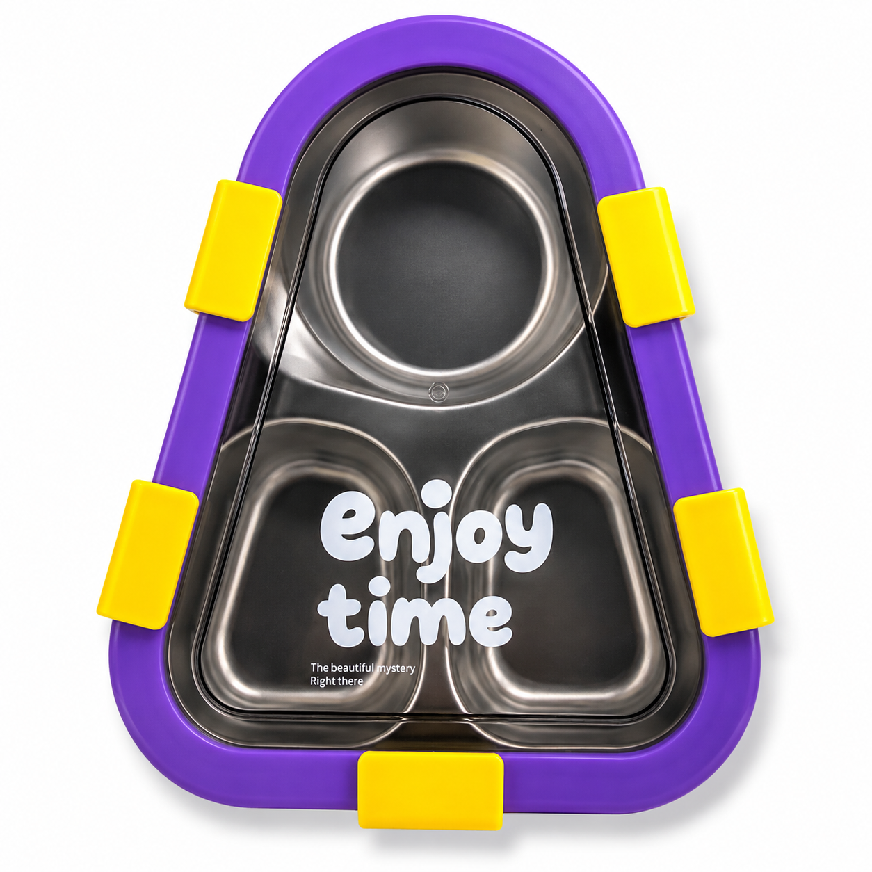 Lunch Box Stainless Steel Triangle 3 Sections Purple || لانش بوكس ستيل مثلث 3 اقسام بنفسجي