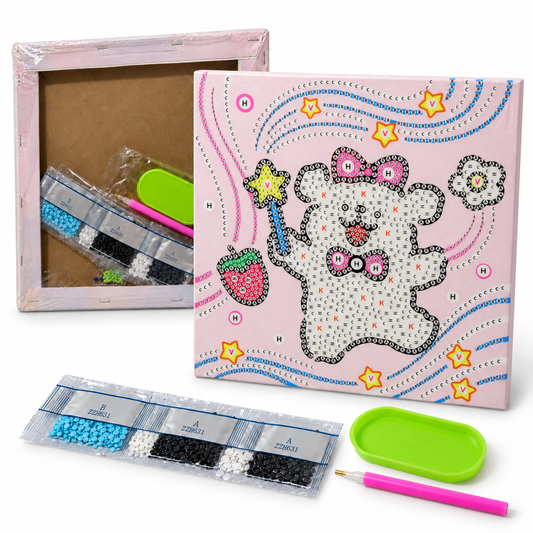 Diamond Art Canvas Kit — White Animal with Star Wand — 25x25 cm || مجموعة تزين كانفاس بالكريستال - حيوان أبيض مع عصا نجمة - 25 × 25 سم
