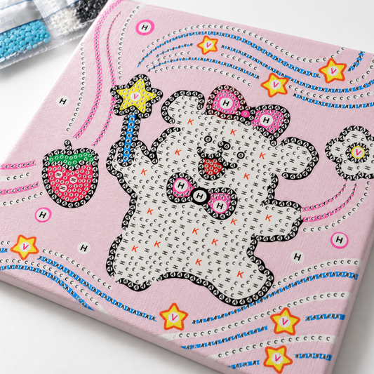 Diamond Art Canvas Kit — White Animal with Star Wand — 25x25 cm || مجموعة تزين كانفاس بالكريستال - حيوان أبيض مع عصا نجمة - 25 × 25 سم