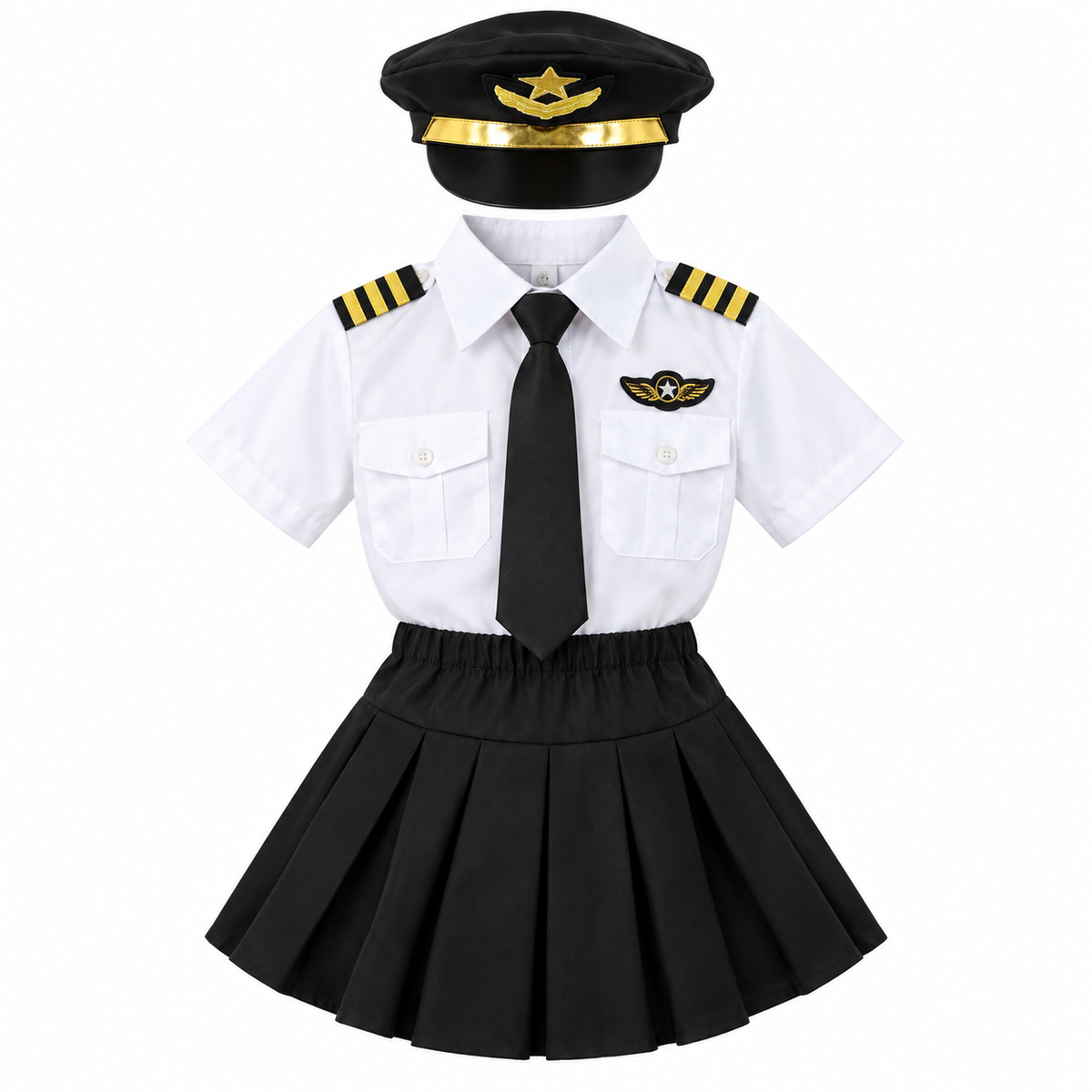 Pilot Shirt and Skirt Set Kids Costume – Size M || لبس أطفال طقم قميص وتنورة الطيارة – مقاس M