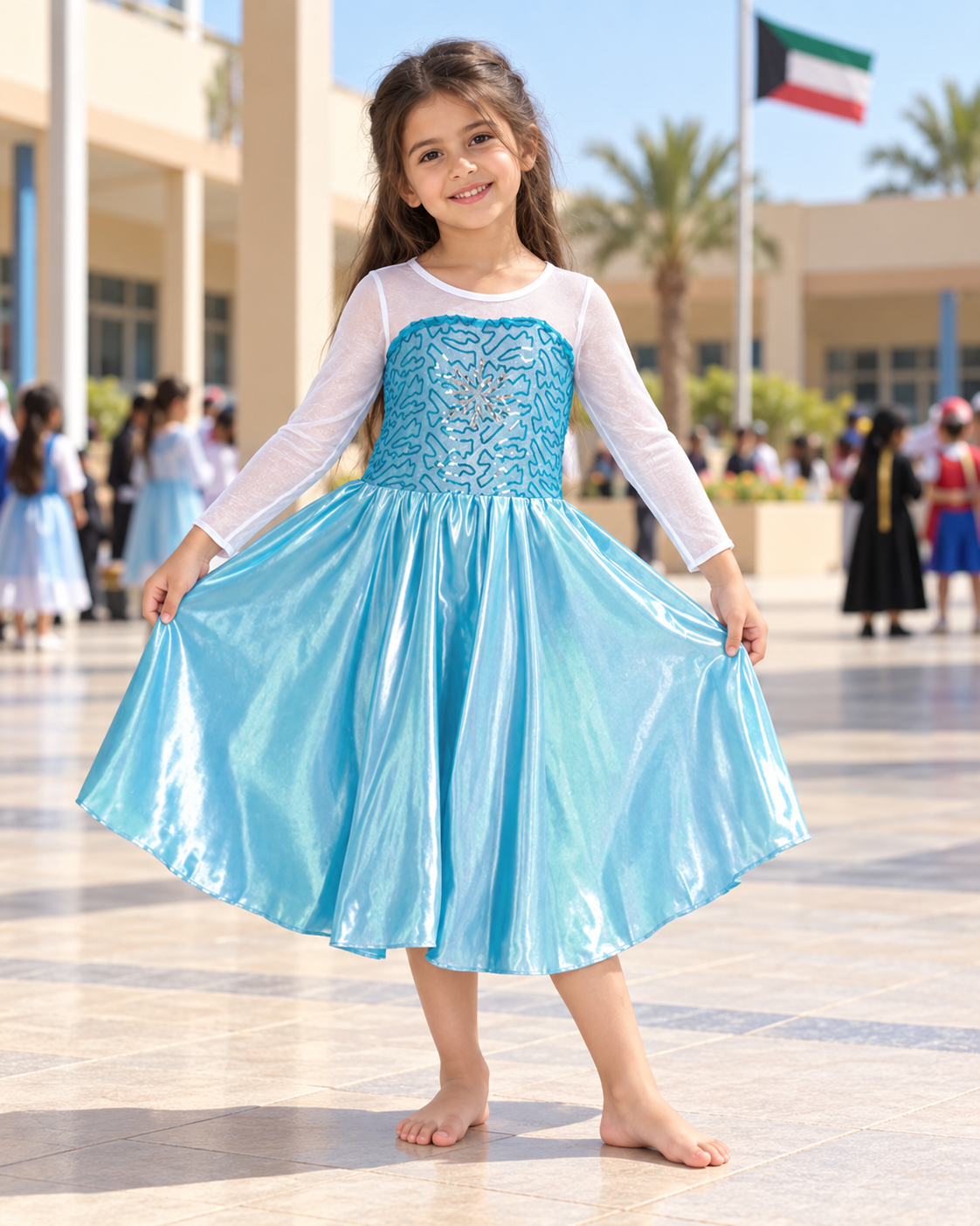 Blue Ice Princess Costume Dress – Size M (110–120 cm) || فستان تنكري أميرة الثلج أزرق – مقاس M (110–120 سم)