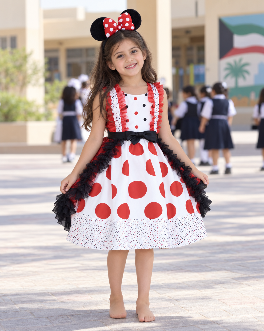 Red Polka Dot Mouse Costume Dress and Headband – Size M (110–120 cm) || فستان تنكري منقط بالأحمر مع عصابة أذني فأر – مقاس M (110–120 سم)
