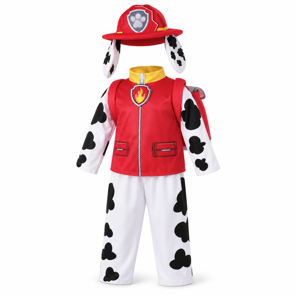 Firefighter Puppy Costume with Hat and Backpack – Size M (110–120 cm) || زي جرو الإطفاء مع قبعة وحقيبة ظهر – مقاس M (110–120 سم)