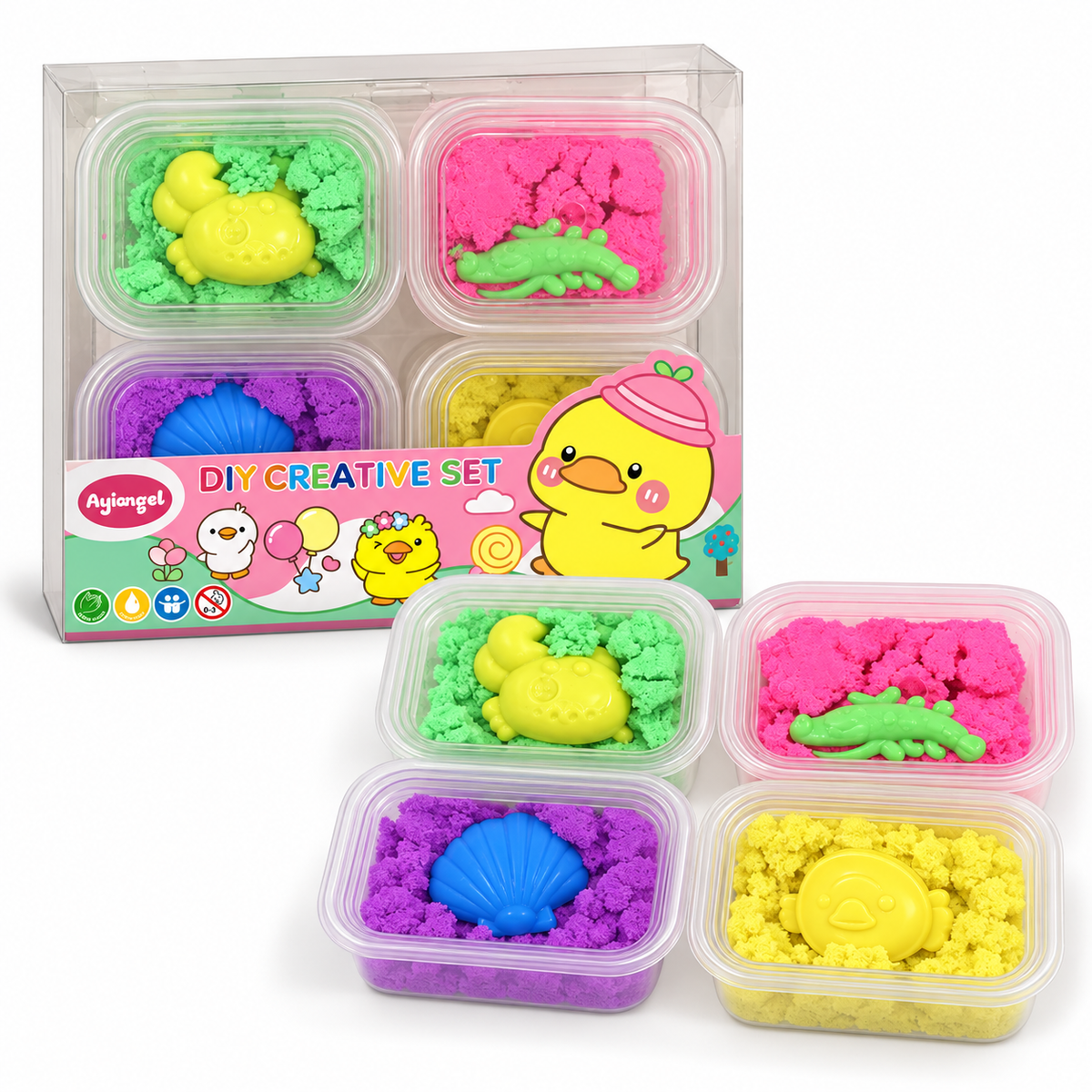 Ayiangel DIY Creative Set 4 Tubs with Moulds – Duck || مجموعة تشكيل إبداعية Ayiangel من 4 علب مع قوالب – بطة