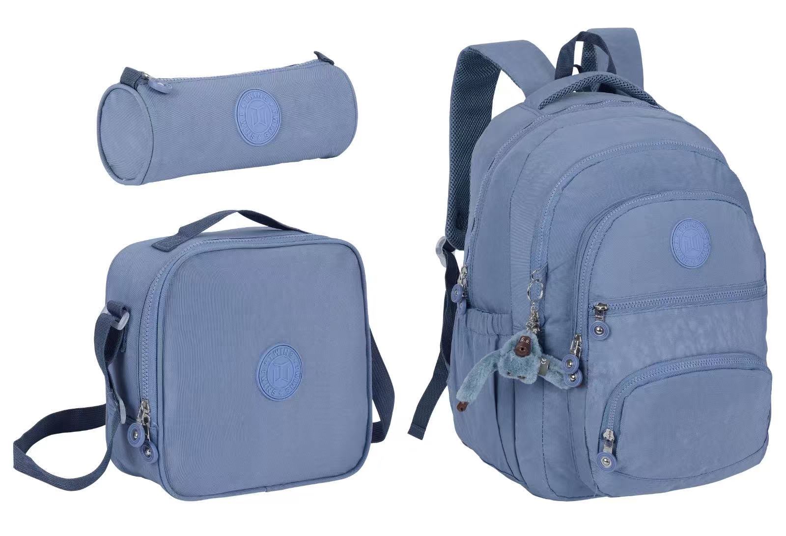Twins Back To School Set 3 Pcs 18" Backpack + Lunch bag + Pencil Pouch Blue || مجموعة العودة للمدرسة 3 قطع جنطة ظهر 18 انش و جنطة اكل و مقلمة ازرق 