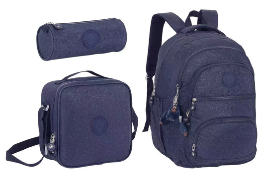 Twins Back To School Glitter Set 3 Pcs Backpack + Lunch bag + Pencil Pouch Navy || مجموعة العودة للمدرسةزري 3 قطع جنطة ظهر و جنطة اكل و مقلمة كحلي