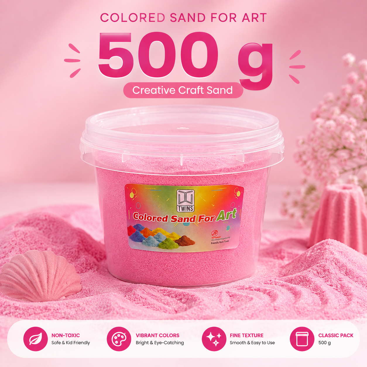 Twins Colored Sand 500g Pink || رمل ملون توينز 500 جرام وردي