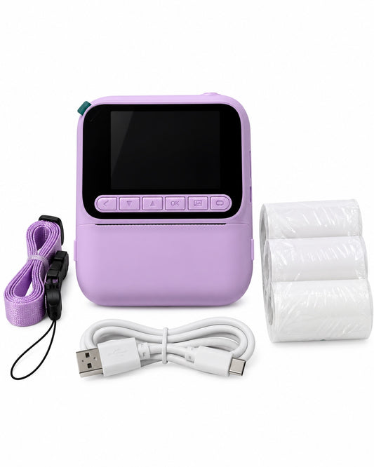 Colored Picture Camera Purple with matching strap, USB cable and paper rolls