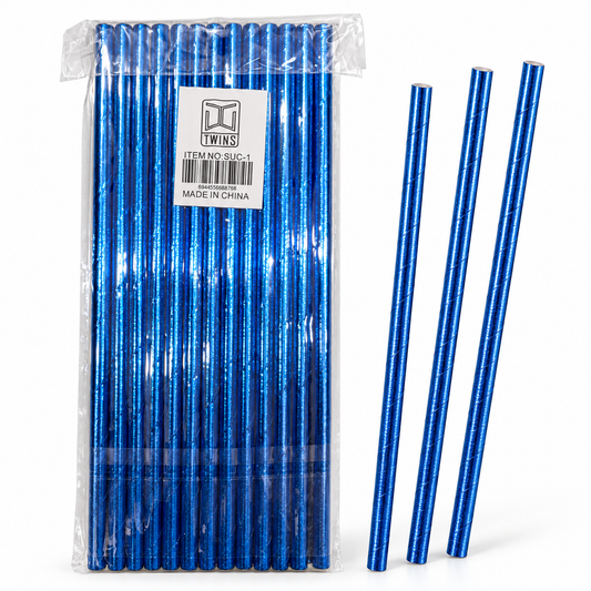 Blue Metallic Paper Straws || مصاصات ورقية أزرق لامع