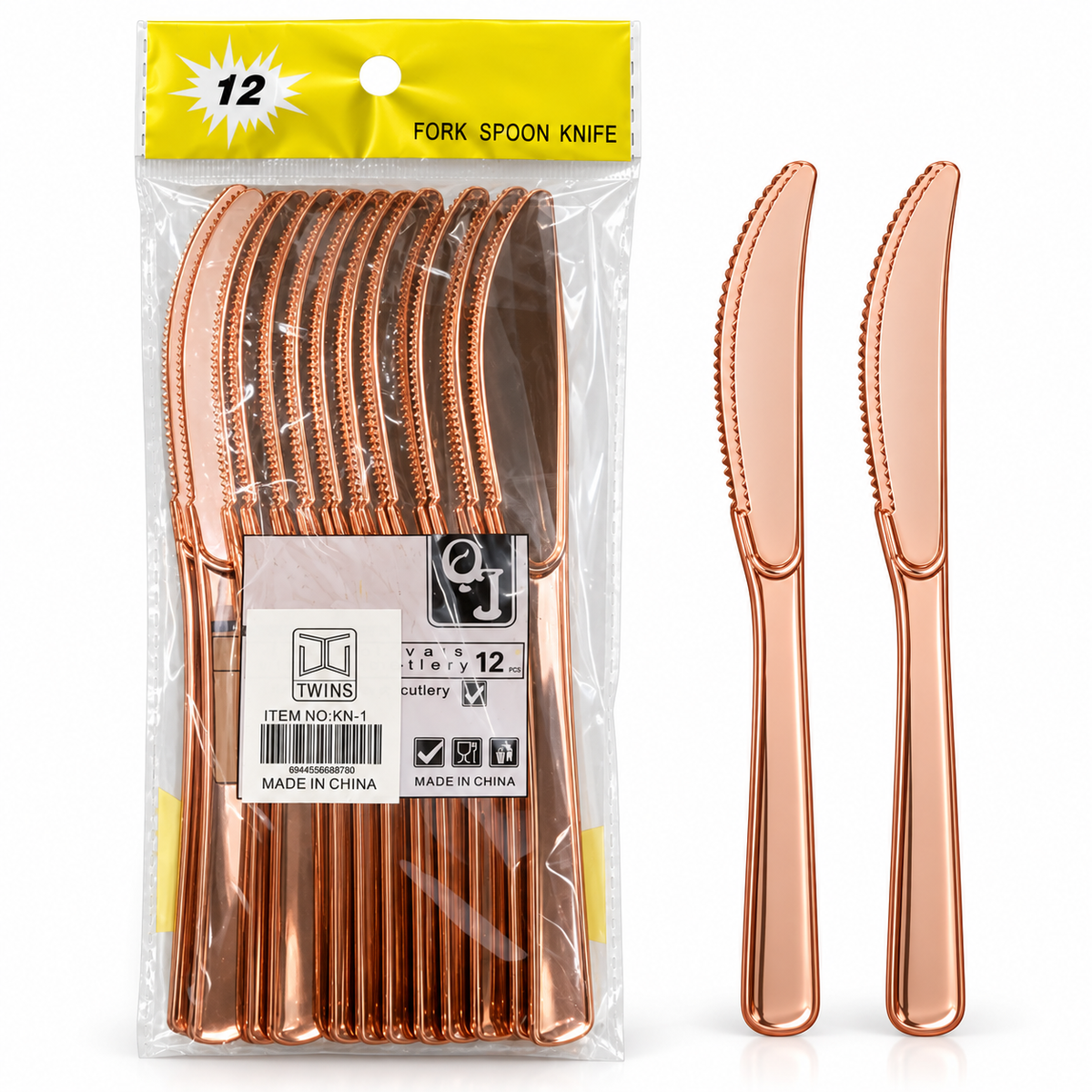 Rose Gold Plastic Knives 12 Pcs || سكاكين بلاستيك روز جولد 12 قطعة