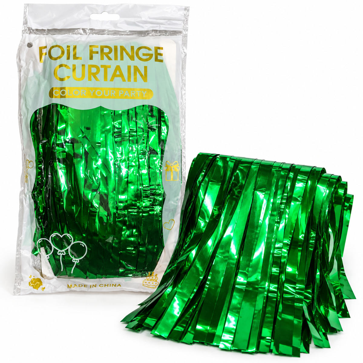 Green Metallic Foil Fringe Curtain || ستارة حفلات بشرائط لامعة معدنية خضراء