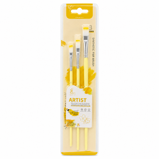 Flat Painting Brush Pack 3 Pcs Yellow || مجموعة فرش رسم مشطوف 3 حبة أصفر