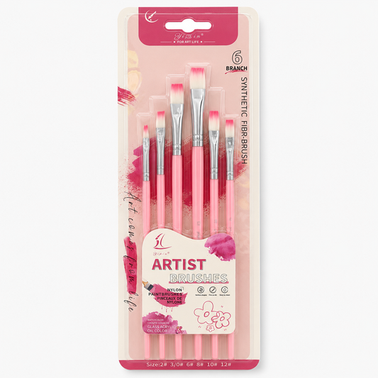 Straight Painting Brush Pack 6 Pcs Pink || مجموعة فرش رسم مشطوفة 6 حبة وردي