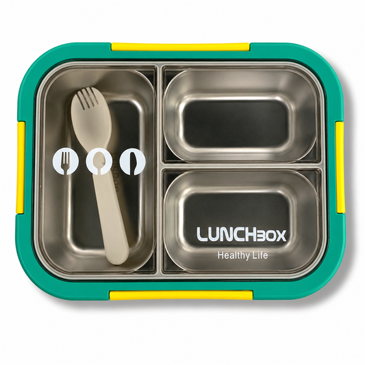 Lunch Box Stainless Steel 3 Section Green || لانش بوكس ستيل 3 اقسام اخضر
