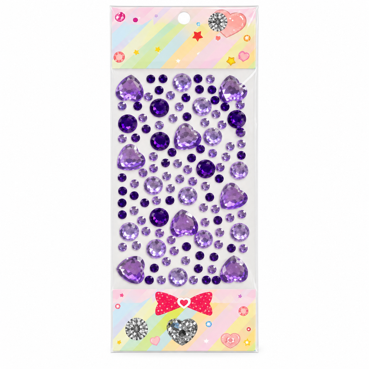 Decorative Crystal Sticker Sheet - Hearts and Rounds - Purple || ورقة ستيكر كريستال مزخرف - قلوب ودوائر - بنفسجي