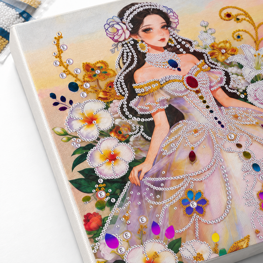 DIY Rhinestone Canvas Activity 30 x 30 cm - Princess with Flowers || تزيين كانفاس بالكريستال 30 × 30 سم - أميرة مع زهور
