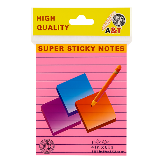 A&T Lined Super Sticky Notes 4x6 || ورق ملاحظات بوست ات ستيكي نوت فسفوري 4*6