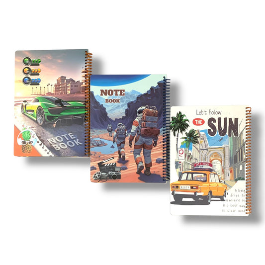 A&T Package 3 Notebooks 7x9 100 Pages Assorted Boys Models || مجموعة دفاتر اي اند تي 3 حبة حجم7*9 100 ورقة موديلات ولادي متنوعة