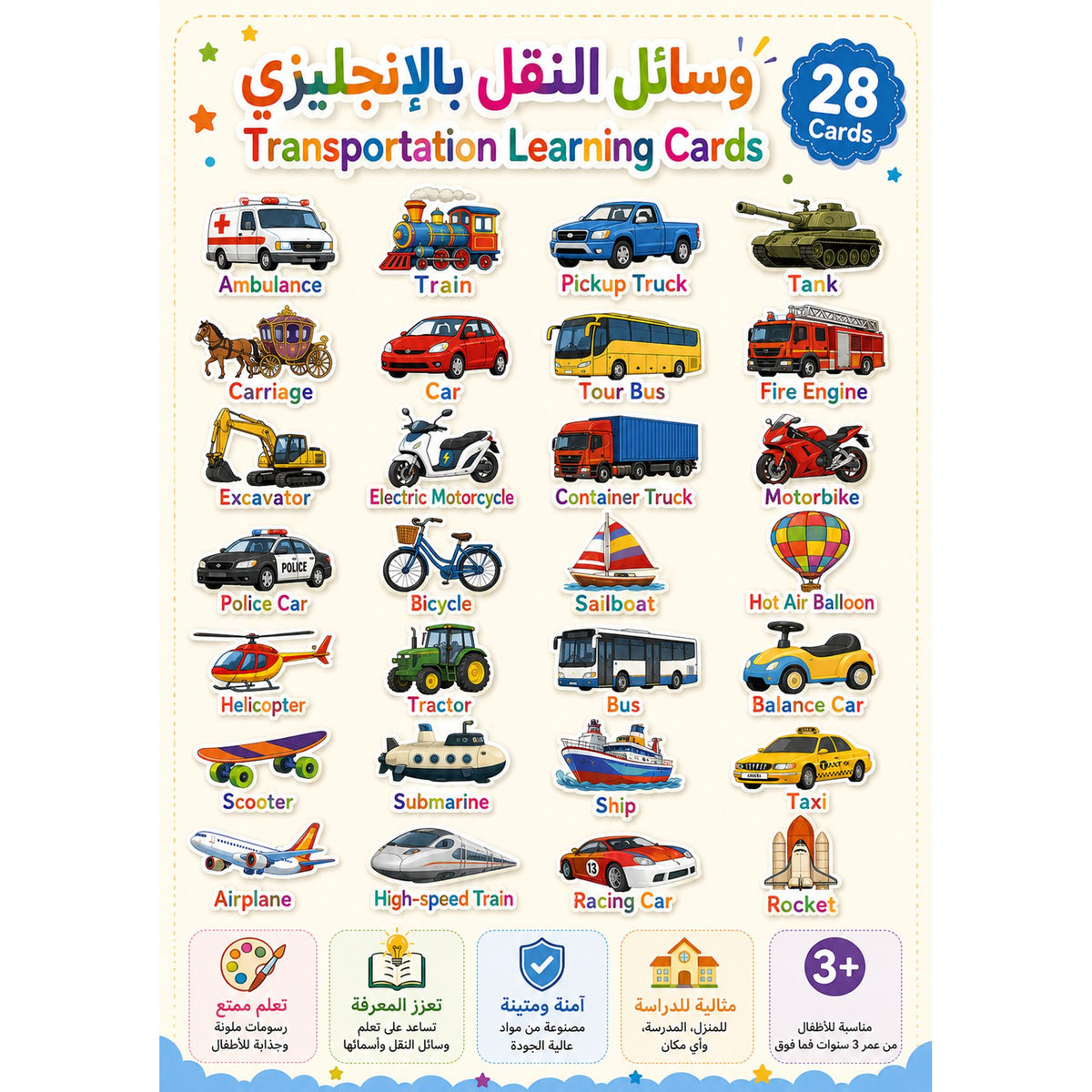 A&T Teachers Whiteboard Strategies Transportations 28 Pcs || استراتيجيات تعليمية للمعلمين وسائل النقل 28 حبة